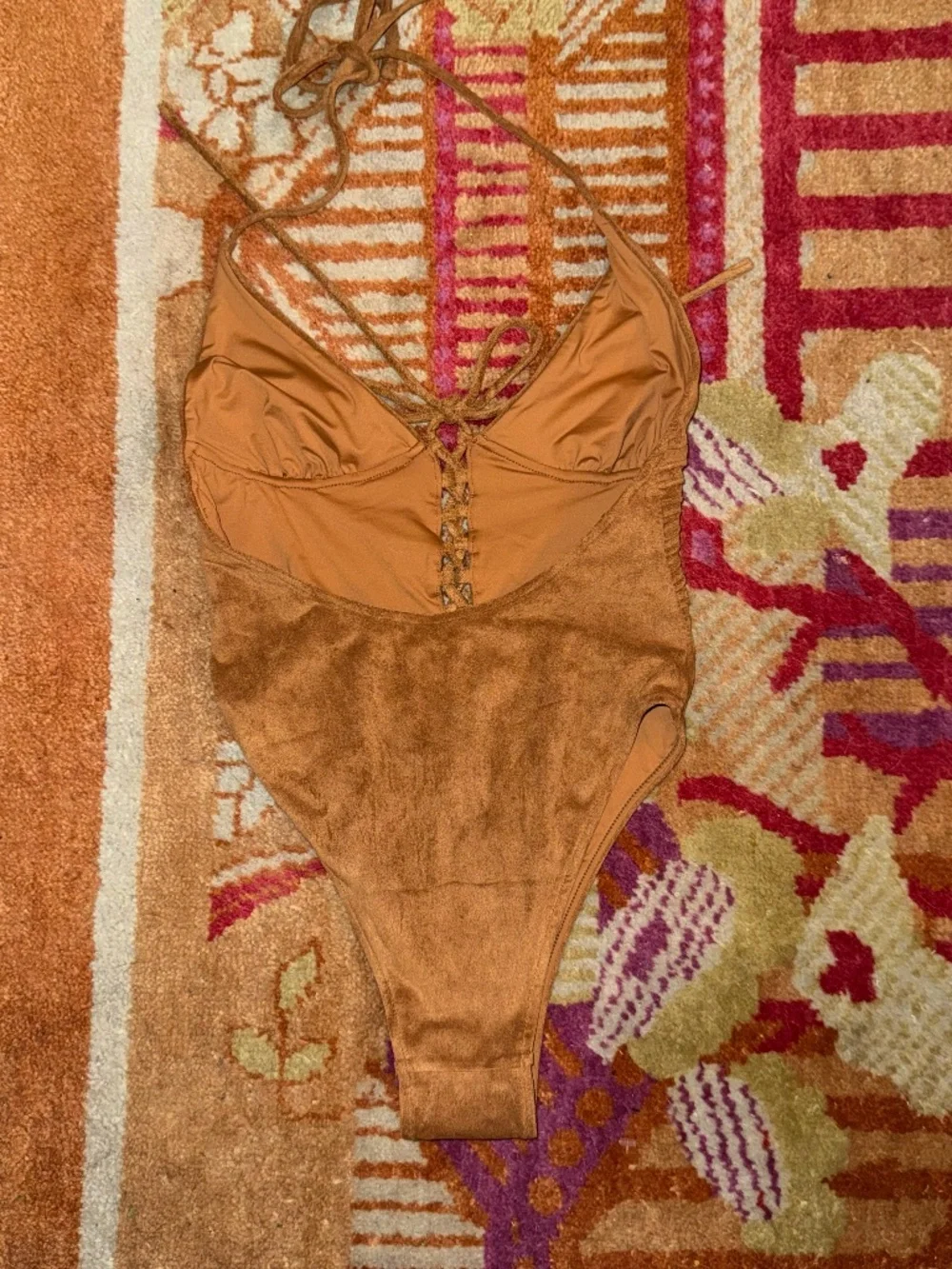 Frankies bikinis bella hadid barrel suede one piece swimsuit tan Xs